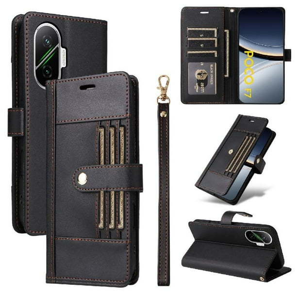 FOXDOCK Funda tipo Cartera para Xiaomi POCO F7 5G – Cubierta de Cuero PU con Múltiples Ranuras, Bolsillo para Efectivo y Correa de Muñeca