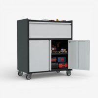 Recilock - Gabinete Metálico Bajo 2 Puertas 1 Cajon Con Ruedas - Tc-09 Black & Gray