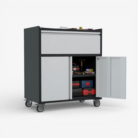 Recilock - Gabinete Metálico Bajo 2 Puertas 1 Cajon Con Ruedas - Tc-09 Black & Gray