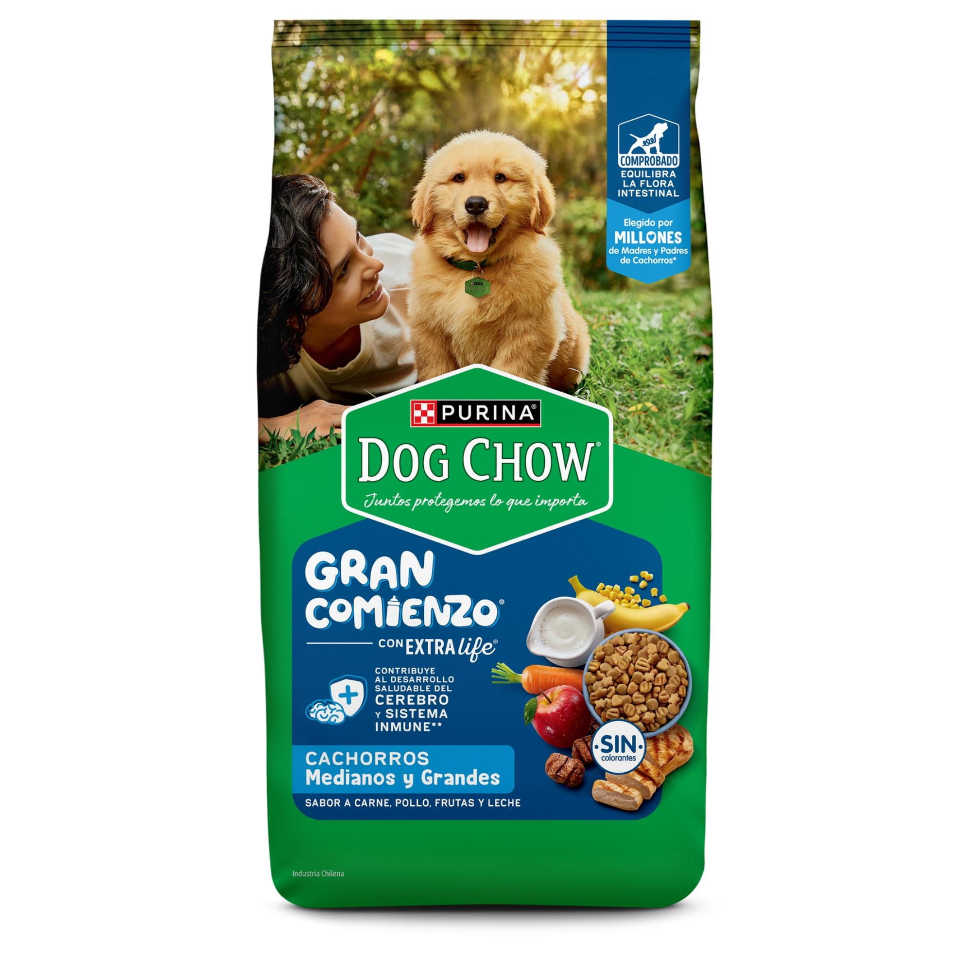 Dog Chow - Alimento Perro Cachorro Raza Mediano Grande Sabor Carne Pollo, Frutas Y Leche Bolsa