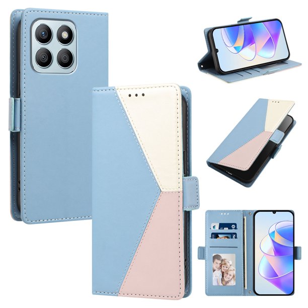 Funda Cartera Tricolor para Honor X8B con Ranuras para Tarjetas, Azul Claro