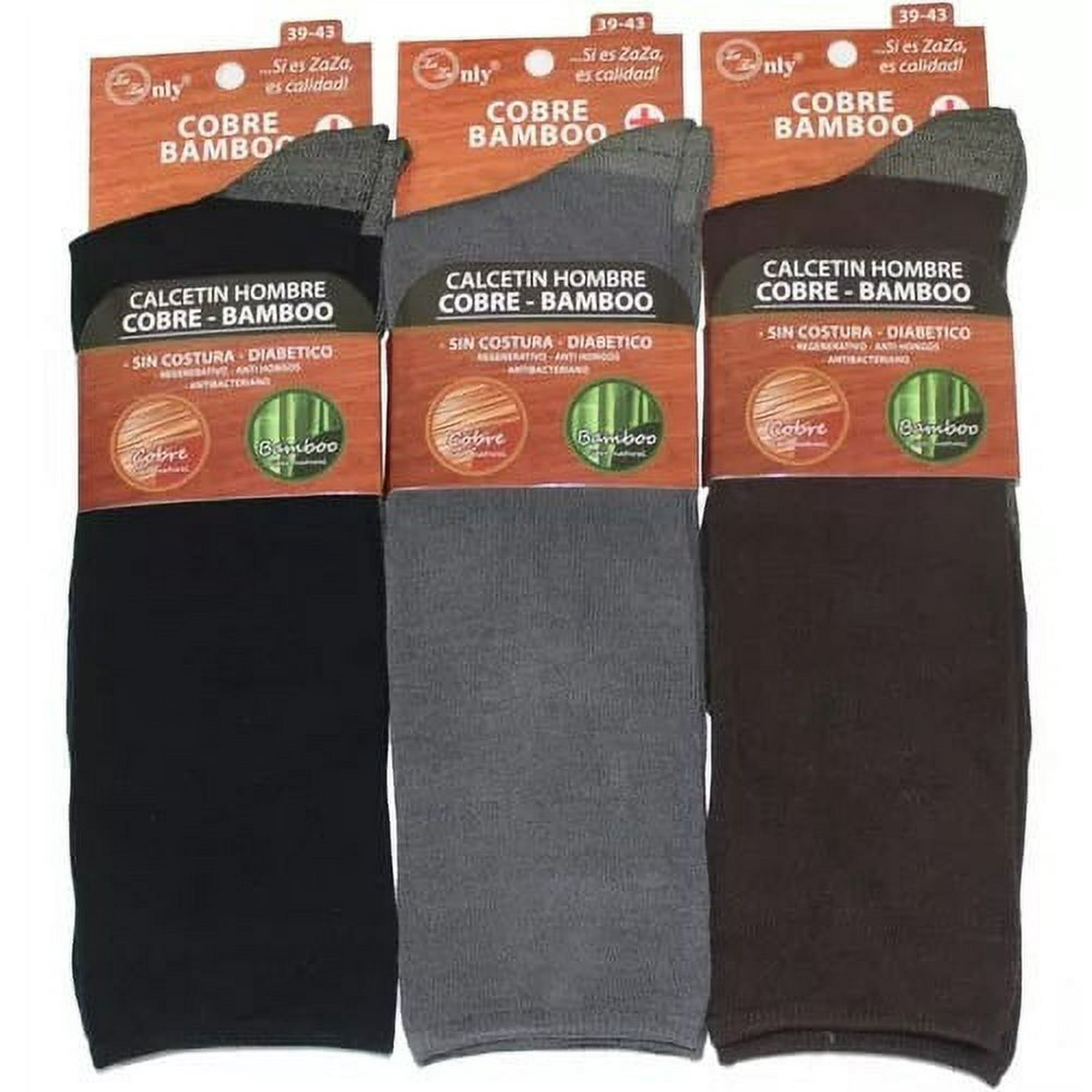 Only Zaza - Calcetín De Bamboo + Cobre Para Hombre - Diabético - Sin Costuras - Docena