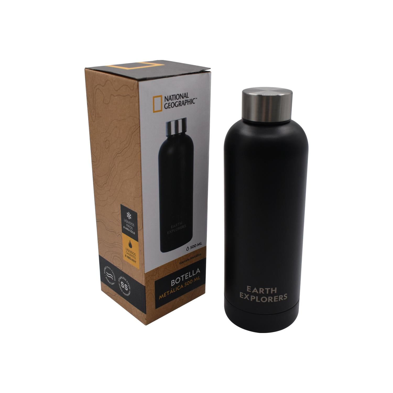 National Geographic - Botella Metálica Térmica Boca Angosta 500ml Negra