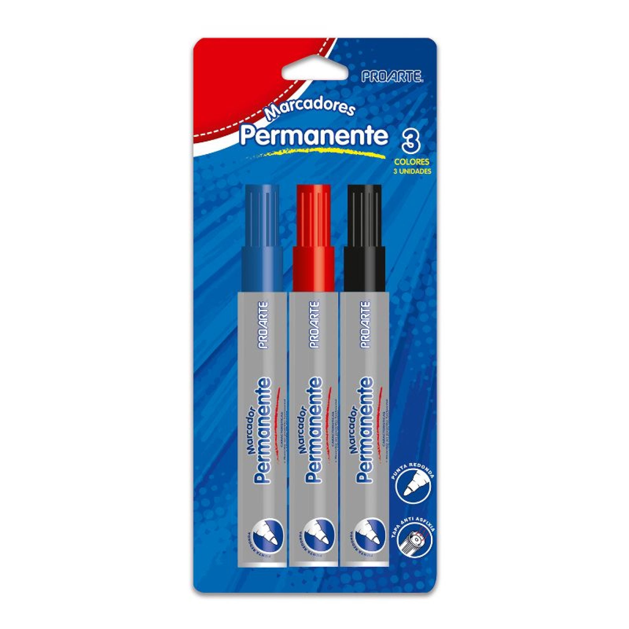 Plumón Permanente Negro, Azul Y Rojo Proarte