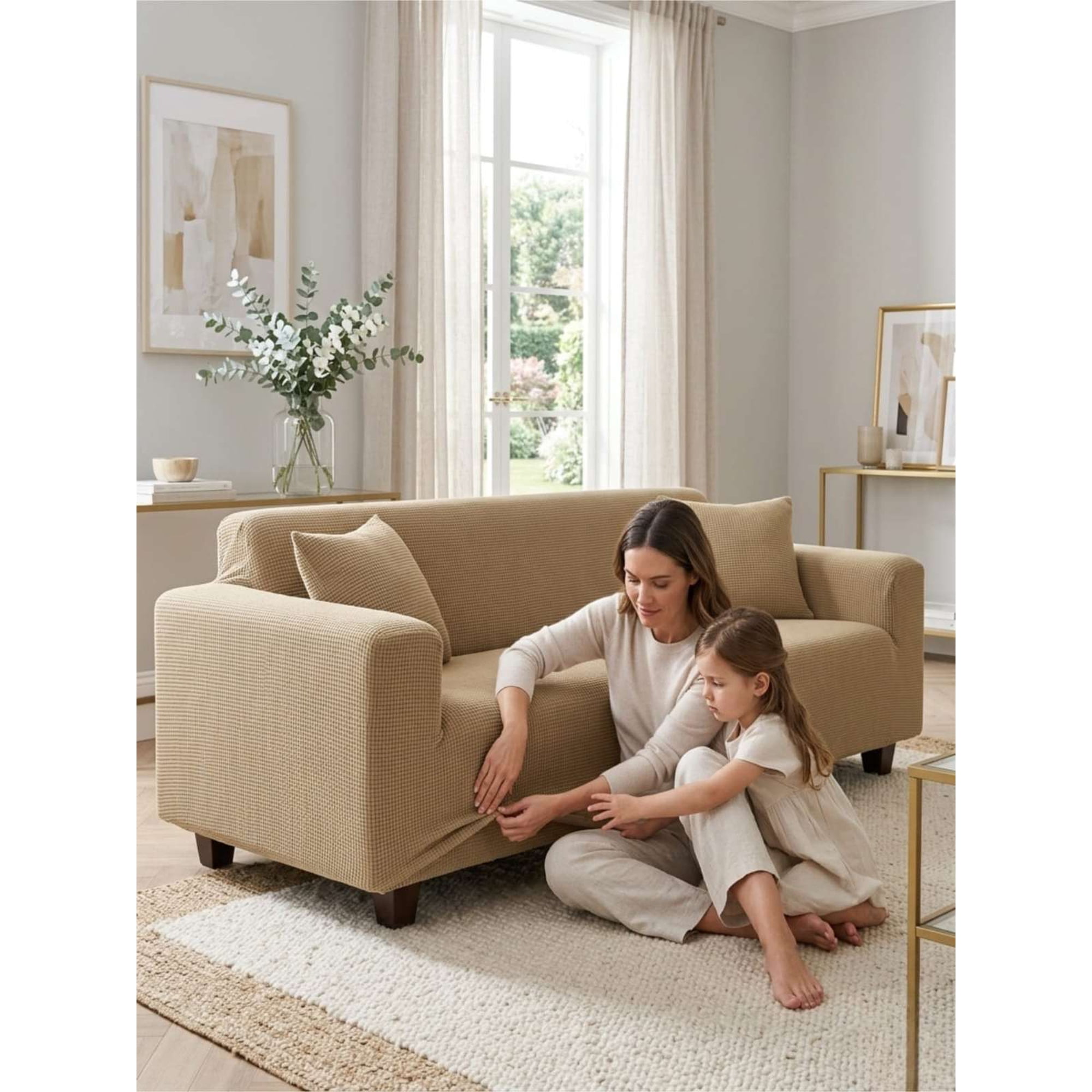 Todo Para El Hogar - Funda De Sofá Elástica Cuadrillé: Renueva Tu Living En Minutos (2 Cuerpos)