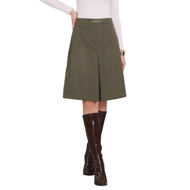 INSPIRE CHIC Falda de Oficina para Mujer a la Rodilla de Cintura Alta con Cuadros Escoceses M 2
