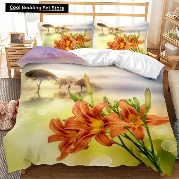 x158 Bed SheetsChrysanthemum Duvet Cover Blooming Floral Branches Botanical Natural Bedding Set Flower Size Polyester Qulit Cover 3-Piece Bedding Set (1 Duvet Cover + 2 Pillow Shams) nj158