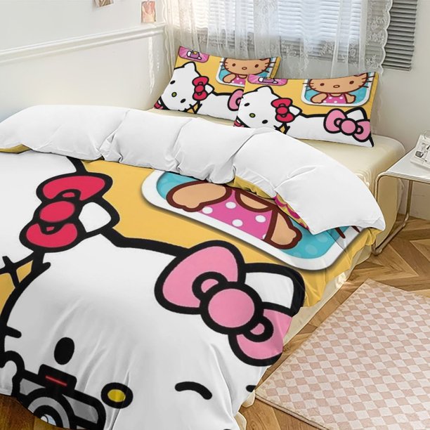 Hello Kitty 3-Piece Twin Bed Set - Includes 1 Single Comforter And 2 Pillowcases Bedding - Fade Resistant Microfiber - Hello Kitty