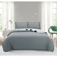 Top Lucky - Cubrecama De Algodon 2 Plazas Pompon Gris