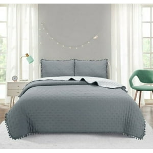 Top Lucky - Cubrecama De Algodon 2 Plazas Pompon Gris