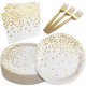thumbnail image 1 of Platos y servilletas de papel blancos y dorados para Party Supplies WXLDGHQ, 1 of 4