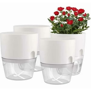 Genérica - Macetero Autorregante Set De 4 Unidades - Autorriego Blanco