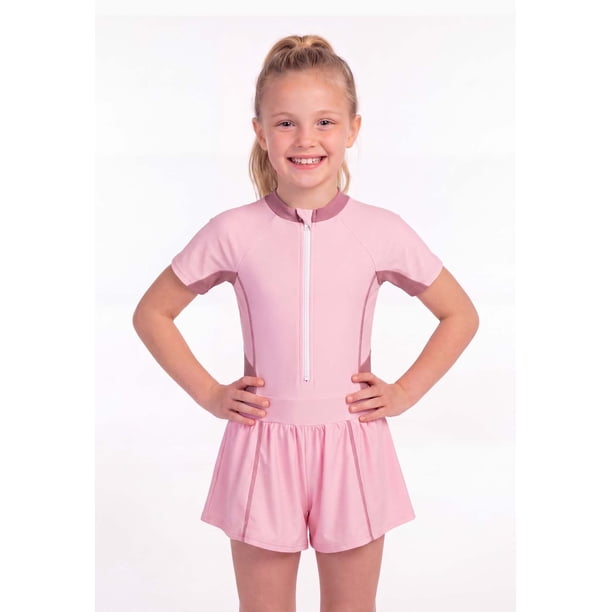 Traje de baño niña con falda protección UV rosado Talla 2