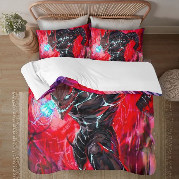 Kaiju No.8 Face on print Soft Bed Set Lightweight 3 Pieces Bedding Sets for All Season Comforter Set Easy Care