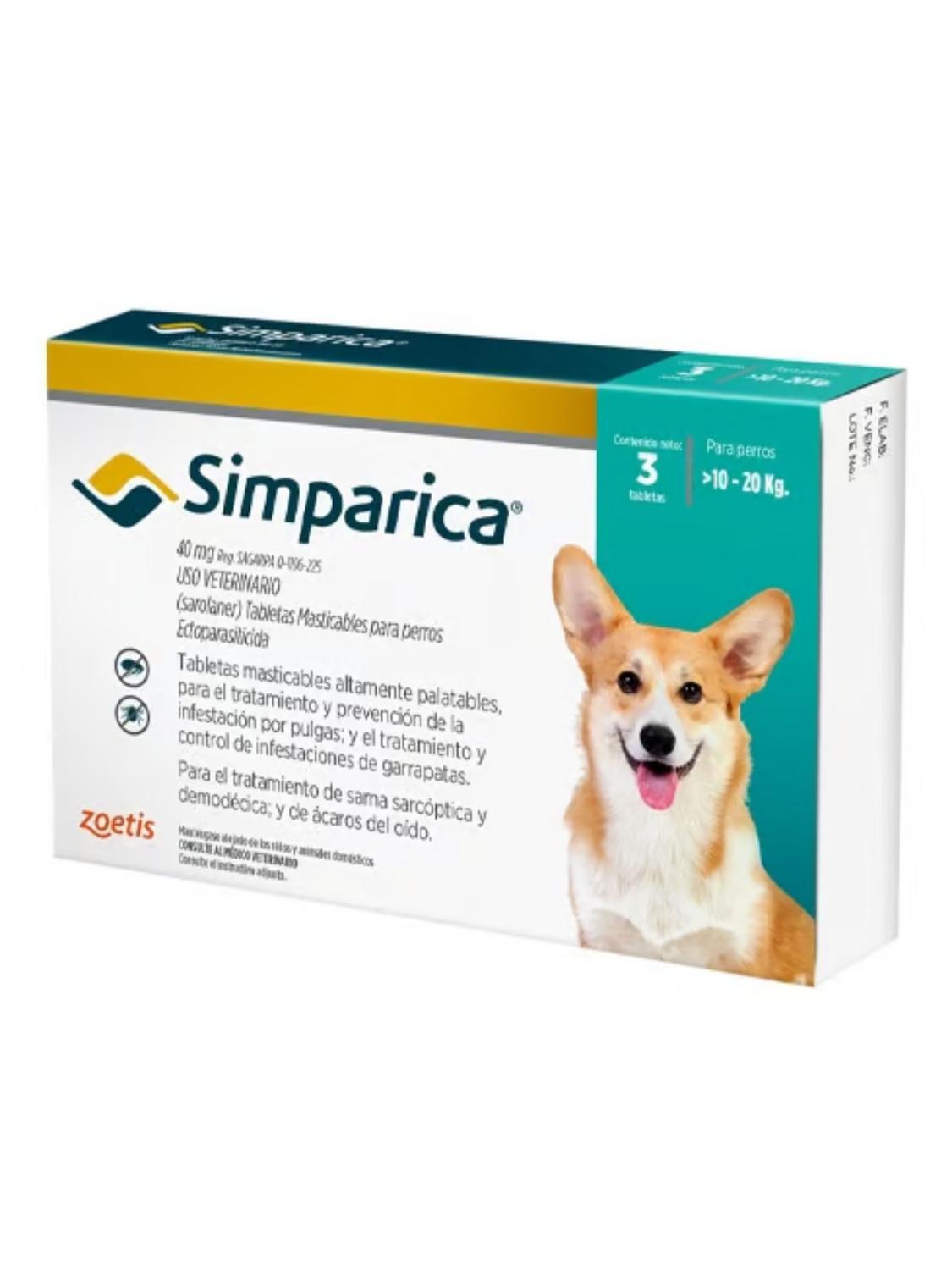 Zoetis - Simparica Para Perros 10 A 20 Kg | 3 Comprimidos