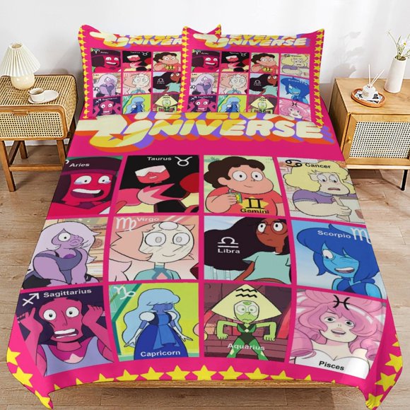 x162 Steven Universe Bed Duvet Cover Microfiber Bedding Sets 3D Printed Lightweight 3 Piece Comforter Sets, 1 Duvet Cover And 2 Pillow Shams for Kids Boys Girls 79"x90" jn162
