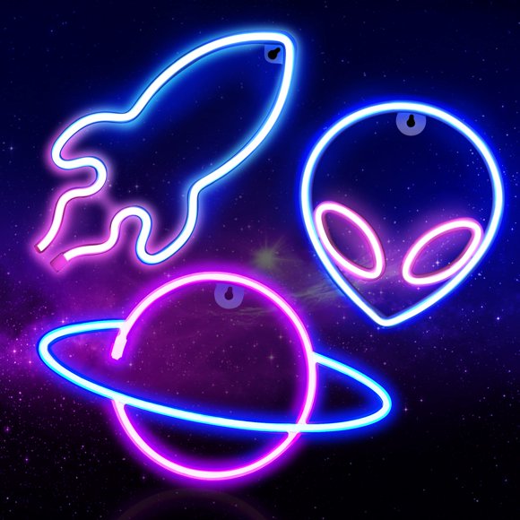 Luz de neón de pared Sofunii set espacial de 3 piezas con alimentación USB o baterías