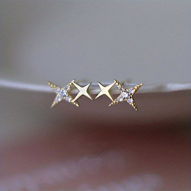 Stunning Double Star Stud Earrings with Zircon Inlay - 18K Gold Plated for Women's Proposal and Engagement Parties - Perfect Gift Idea