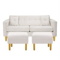 Bodevir - Sofa New Retro 3C + 2 Pouf Felpa 01 Crudo