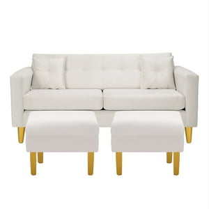 Bodevir - Sofa New Retro 3C + 2 Pouf Felpa 01 Crudo