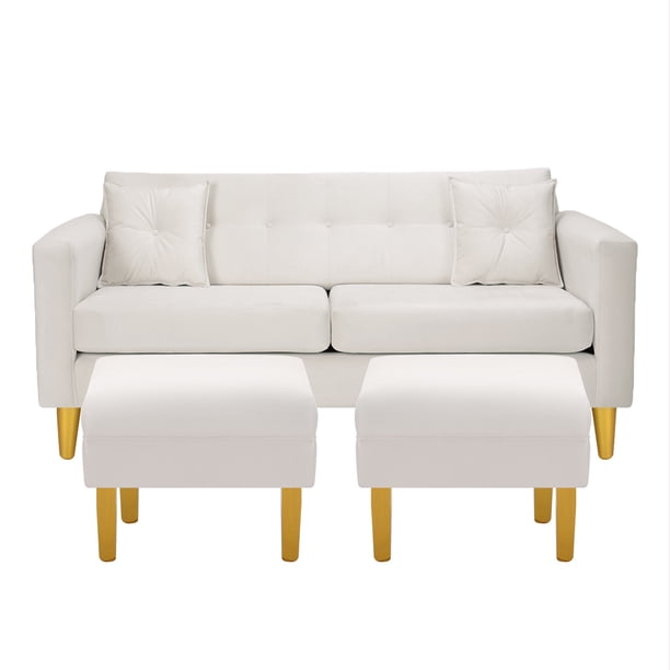 Sofa New Retro 3c + 2 Pouf Felpa 01 Crudo