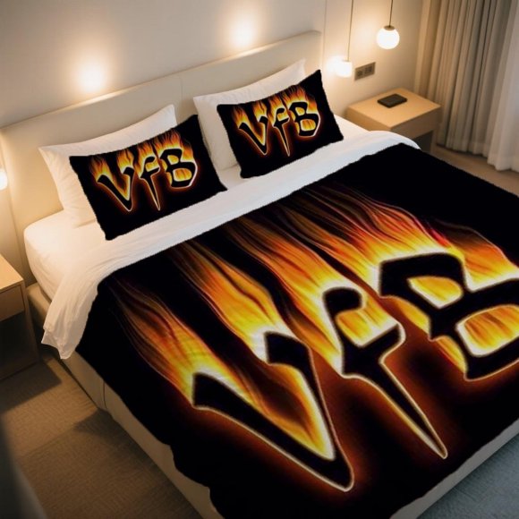 Vfb Burning Letters Duvet Cover Set Soft Duvet Cover Bedding with Pillowcases Machine Washable