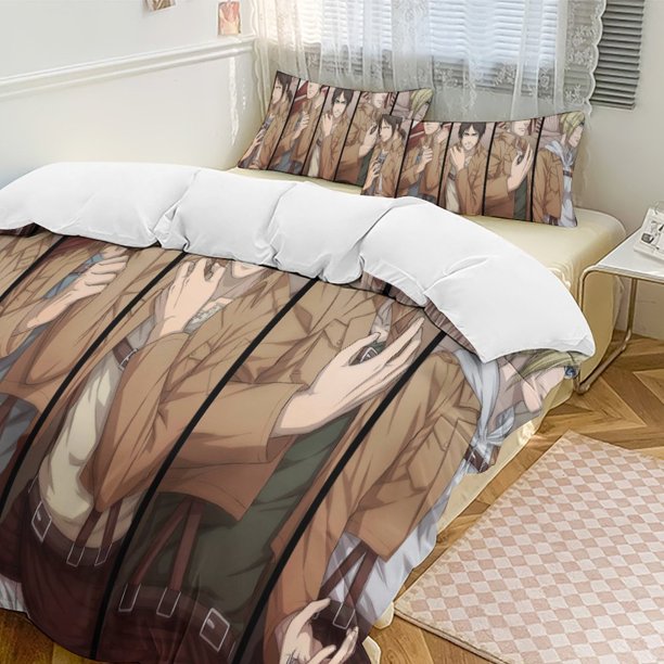 Attack On Titan Quilt Set Thicken Soft 3 Pieces Bedding Set All Season Duvet Cove with 2 Pillowcases for Adult Women Girls Teens Home Room Decor