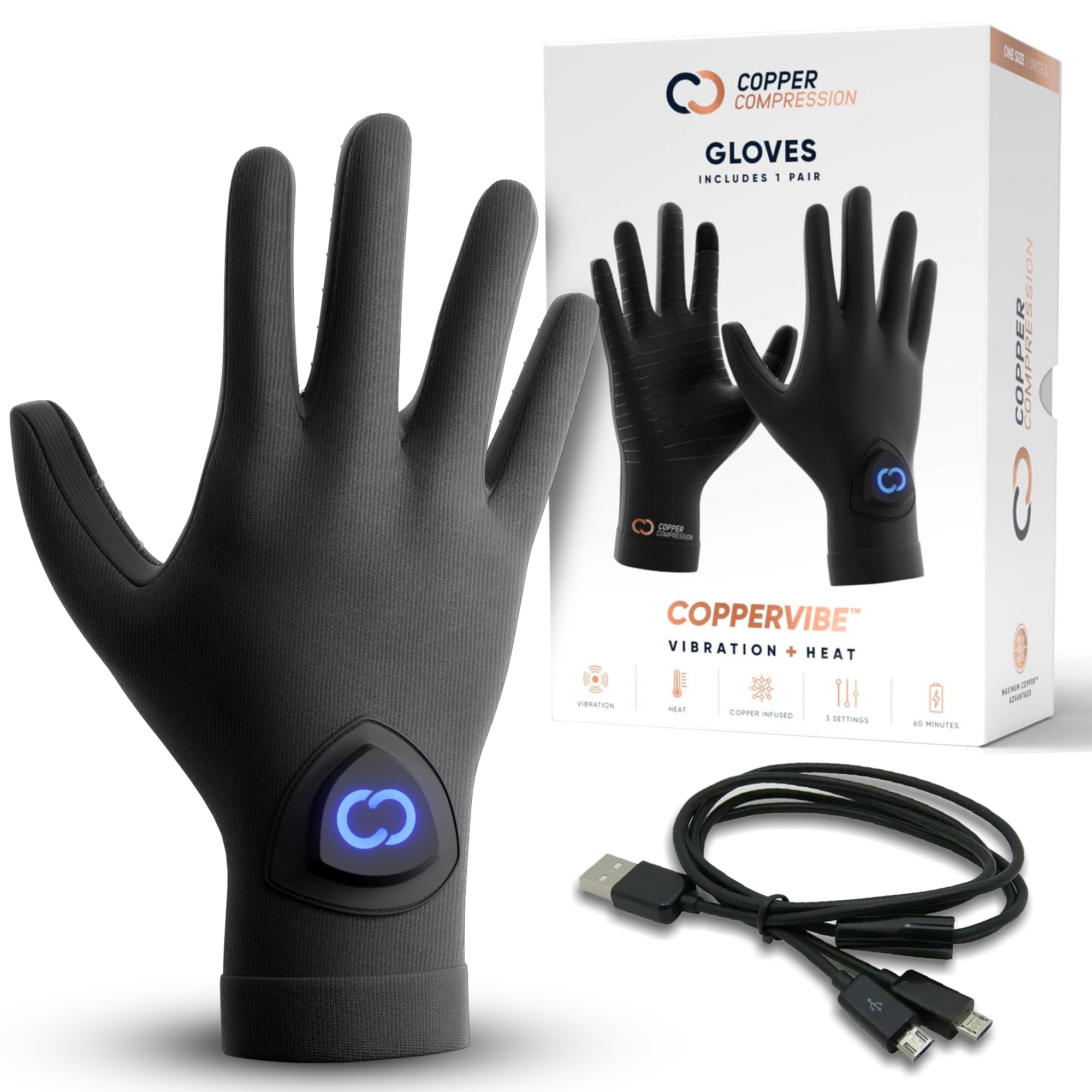 Copper Compression - Guantes De Compresión De Cobre Coppervibe Vibration & Heat