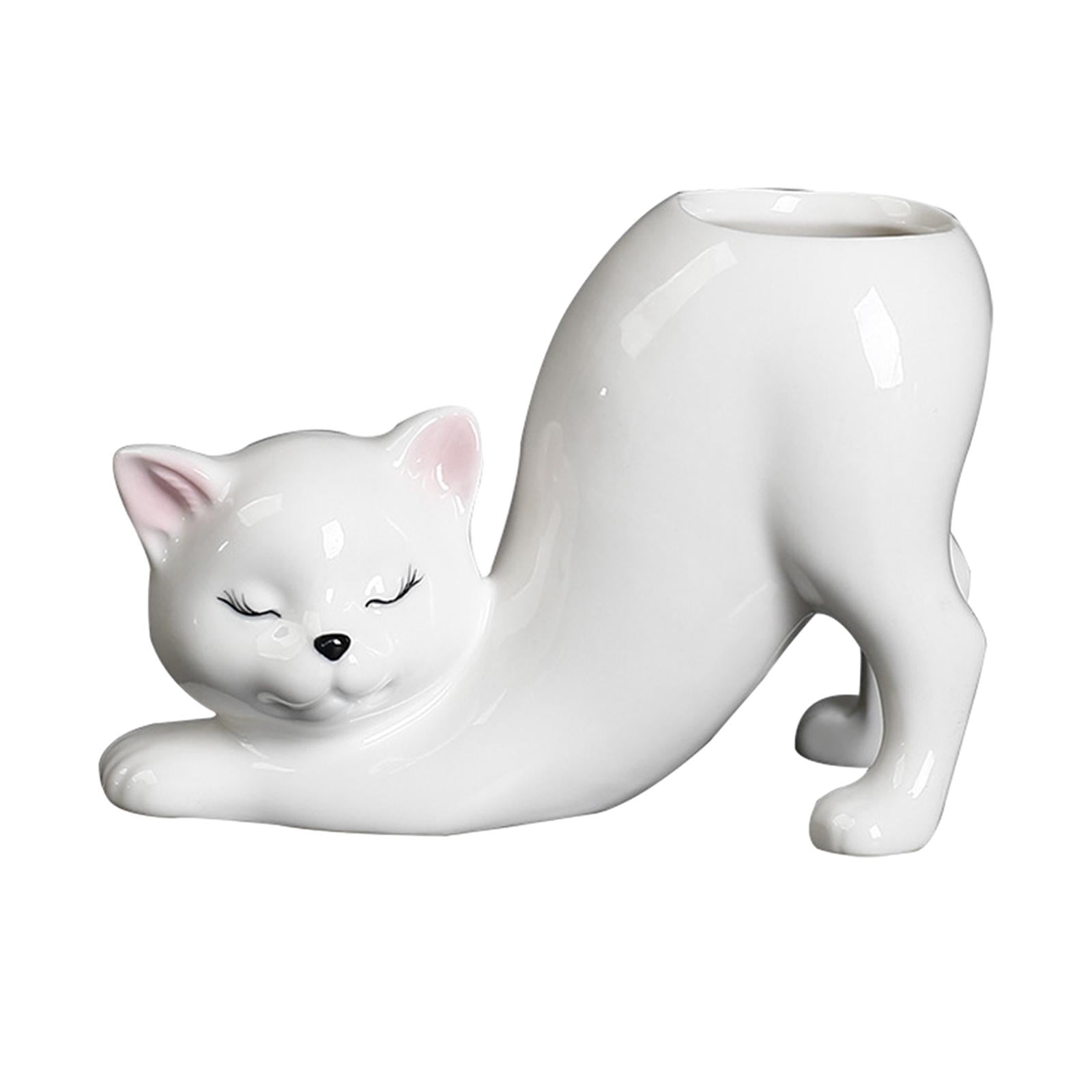 Magideal - Maceta Con Cola De Gato, Maceta Para Plantas, Artesanías De Cerámica, Jarrón De Simulación Creativo, Maceta Para Patio, Decoración Del Hogar, Interior Blanco