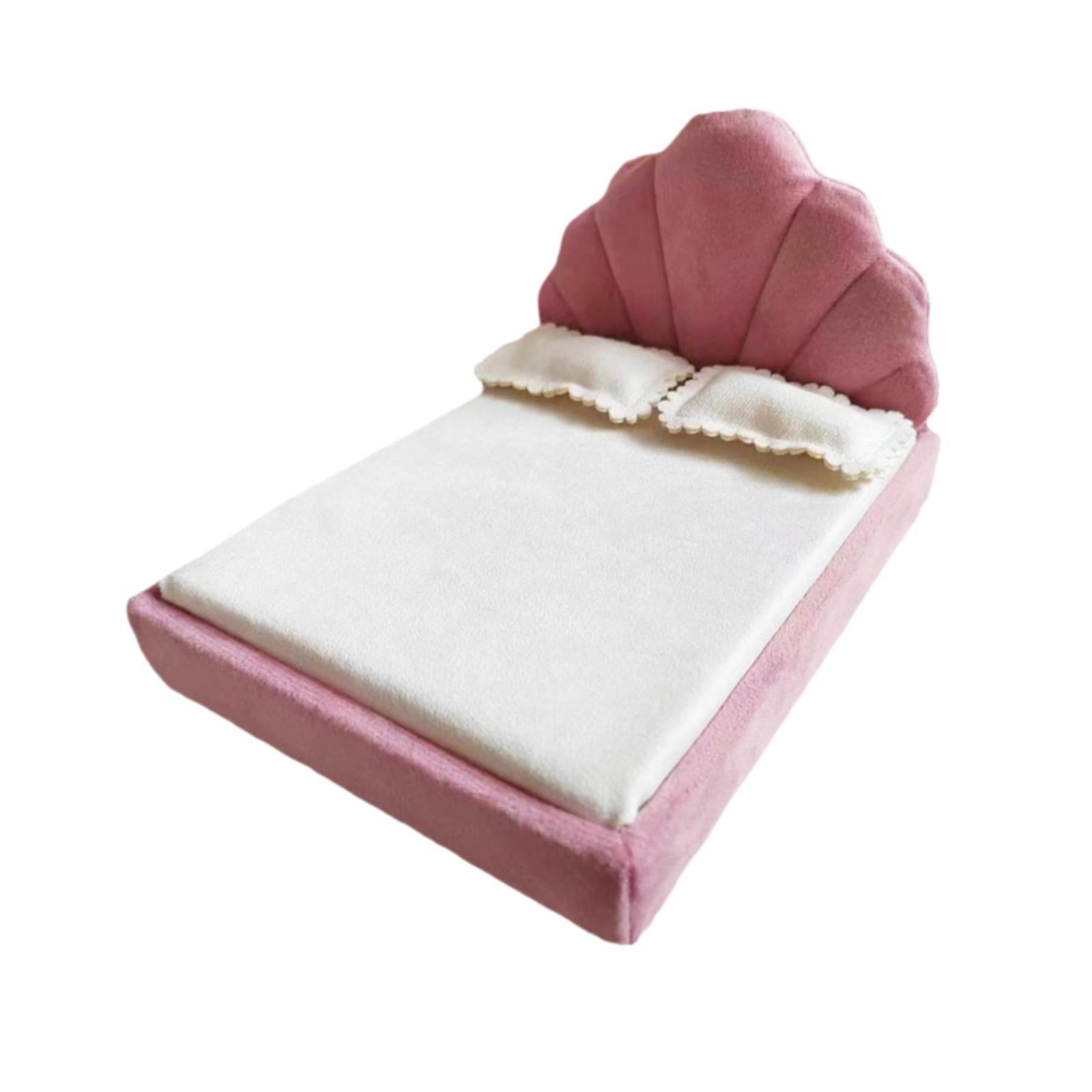 Magideal - Cama Tapizada Para Casa De Muñecas A Escala 1/12, Tamaño Mini, Cama Doble, Accesorio Para Juego De Simulación, Cama Doble Para Diseño De Escena De