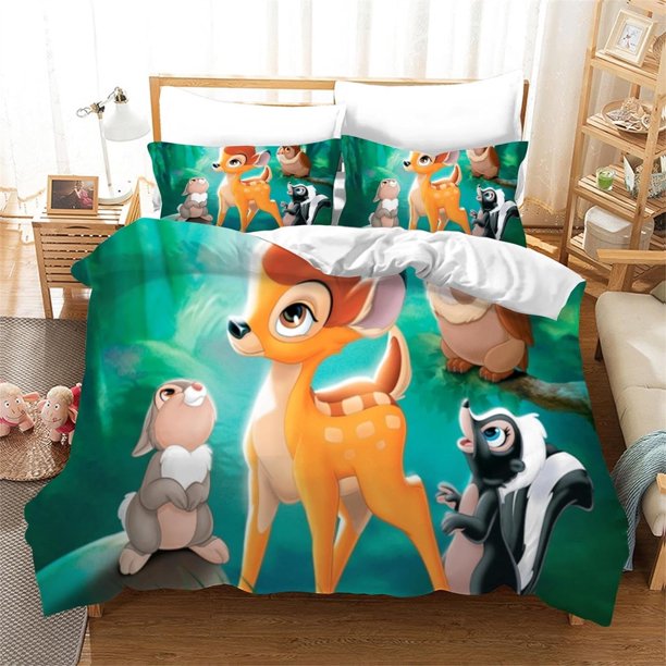 x720 Bed SheetsChildren's Bambi Bedding Set,Soft Microfiber Duvet Cover Set,Quilt Cover With Pillowcase,Animation Deer Print Duvet Cover 3-Piece Bedding Set (1 Duvet Cover + 2 Pillow Shams) nj720