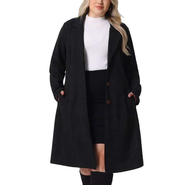 Abrigos para Mujer Talla Grande de Agnes Orinda Abrigo Largo de Ante con Bolsillos 1X Negro