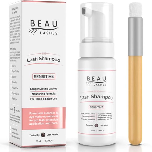 Champú limpiador en espuma para extensiones de pestañas, 50 ml con cepillo, BEAU LASHES
