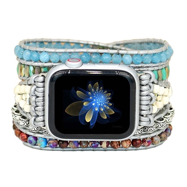 Correa Boho Trenzada para Apple Watch 42/44mm Piedras Naturales Estilo Luxury-Trendy para uso diario