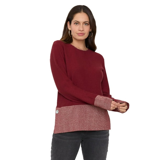 Sweater Mujer Lurex Botón Burdeo Corona