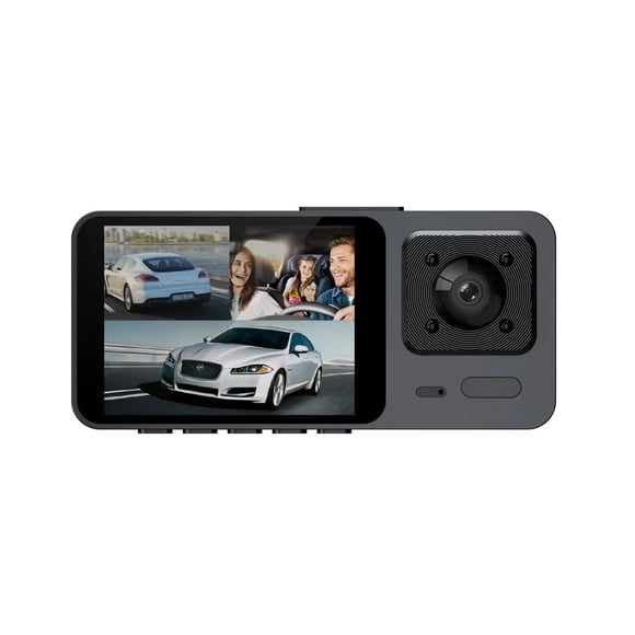 Cámara Dashcam de 3 Lentes Full HD 1080P | Visión Nocturna Sensor G y Modo Estacionamiento 24H para seguridad