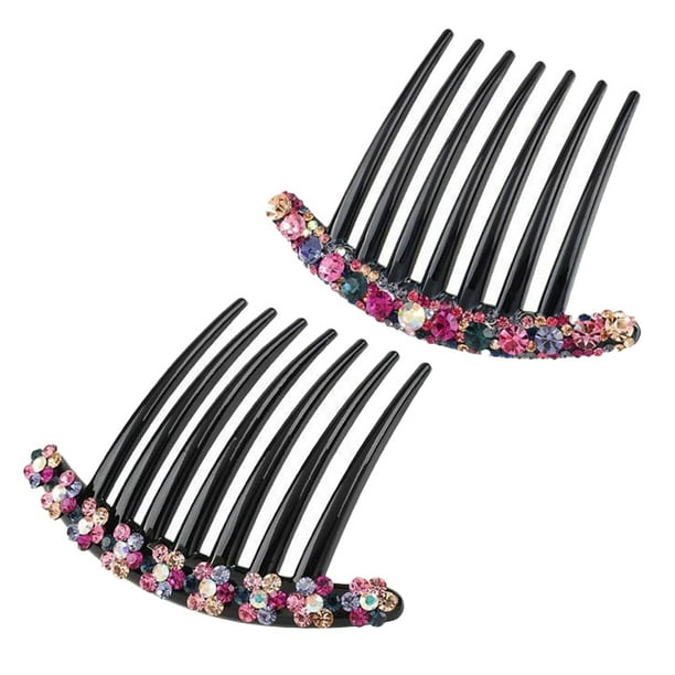 2 peinetas laterales de 7 dientes con diseño floral de diamantes de imitación, horquillas decorativas con flores de diamantes de imitación, accesorios para mujer (2 estilos)
