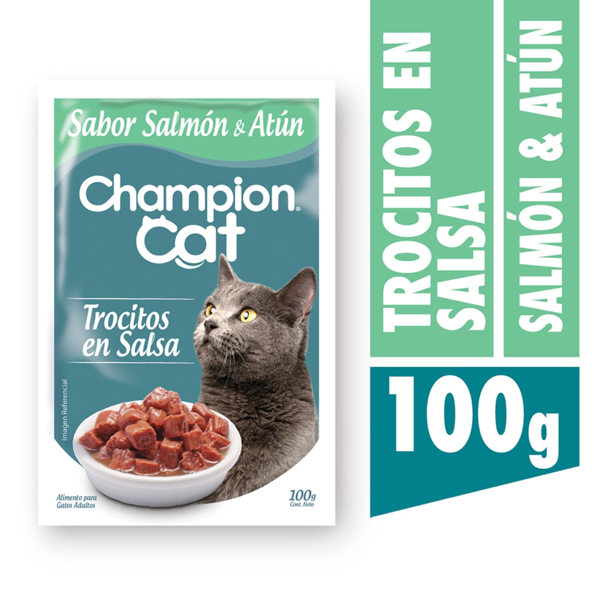 Alimento Húmedo Gato Adulto Trocitos Sabor Atún Y Salmón Pouch 100 g Champion Cat