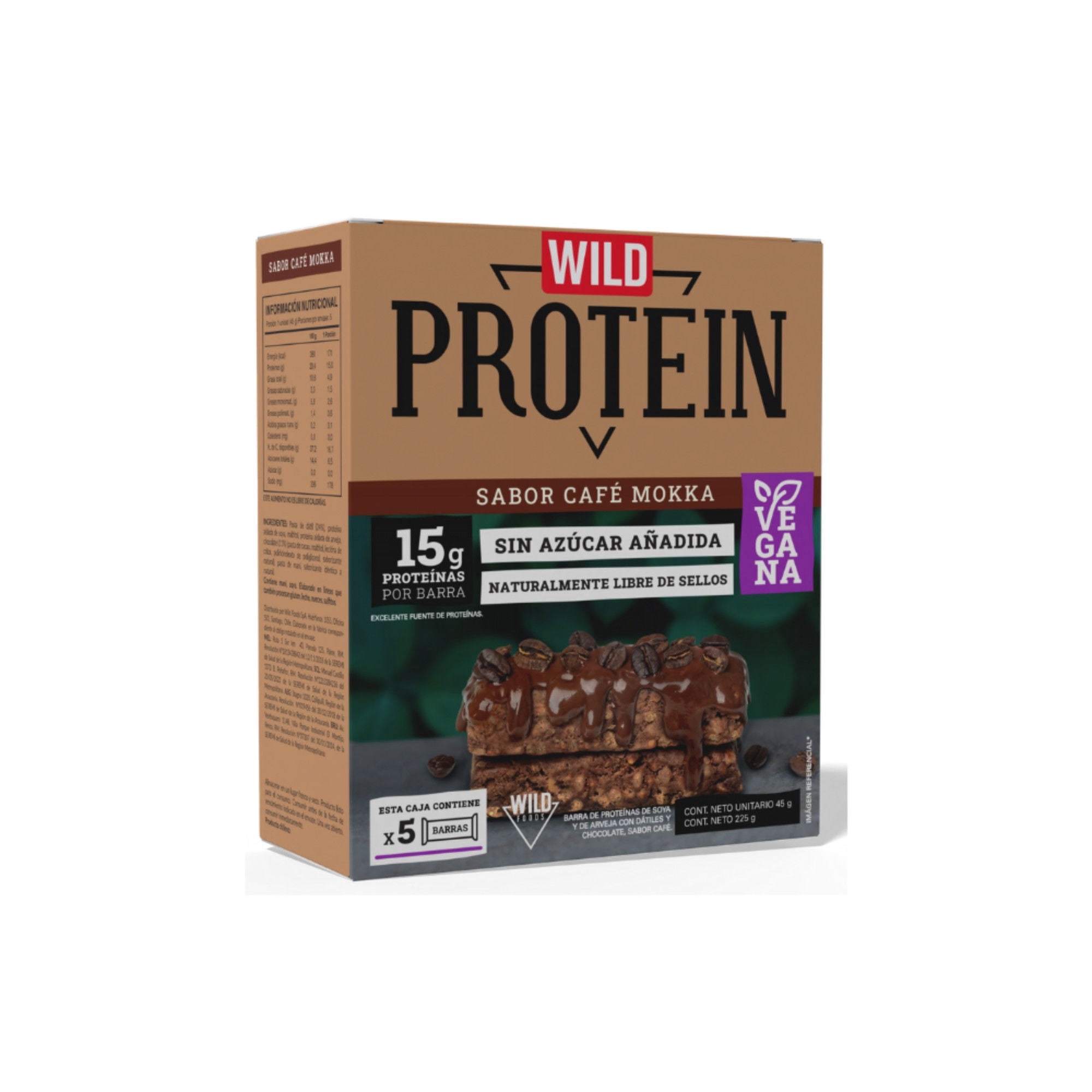 Barra Proteína Vegana Mokka 5 Un 225 g Wild Protein
