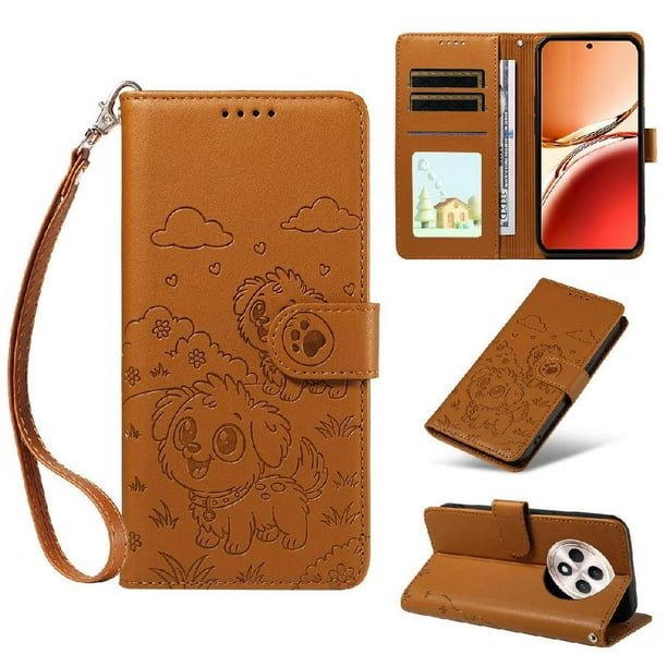 Funda Billetera FOXDOCK Compatible con OPPO Reno 12F, Diseño Perrito Tierno, Ranuras para Tarjetas y Soporte Plegable