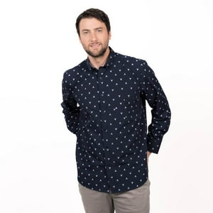 Truval - Camisa Trevira Estampada Regular Fit Azul Marino S