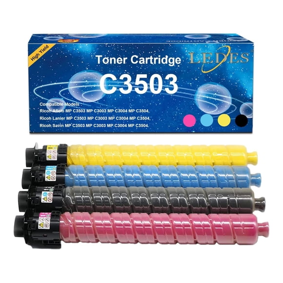 Cartucho de tóner LEDES MP C3503 C3003 de alto rendimiento – Pack de 4 (Negro, Cian, Magenta, Amarillo)