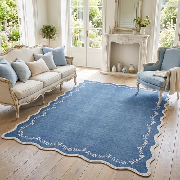 Alfombra GarveeHome 147 × 178 cm Azul Lavable para Dormitorio