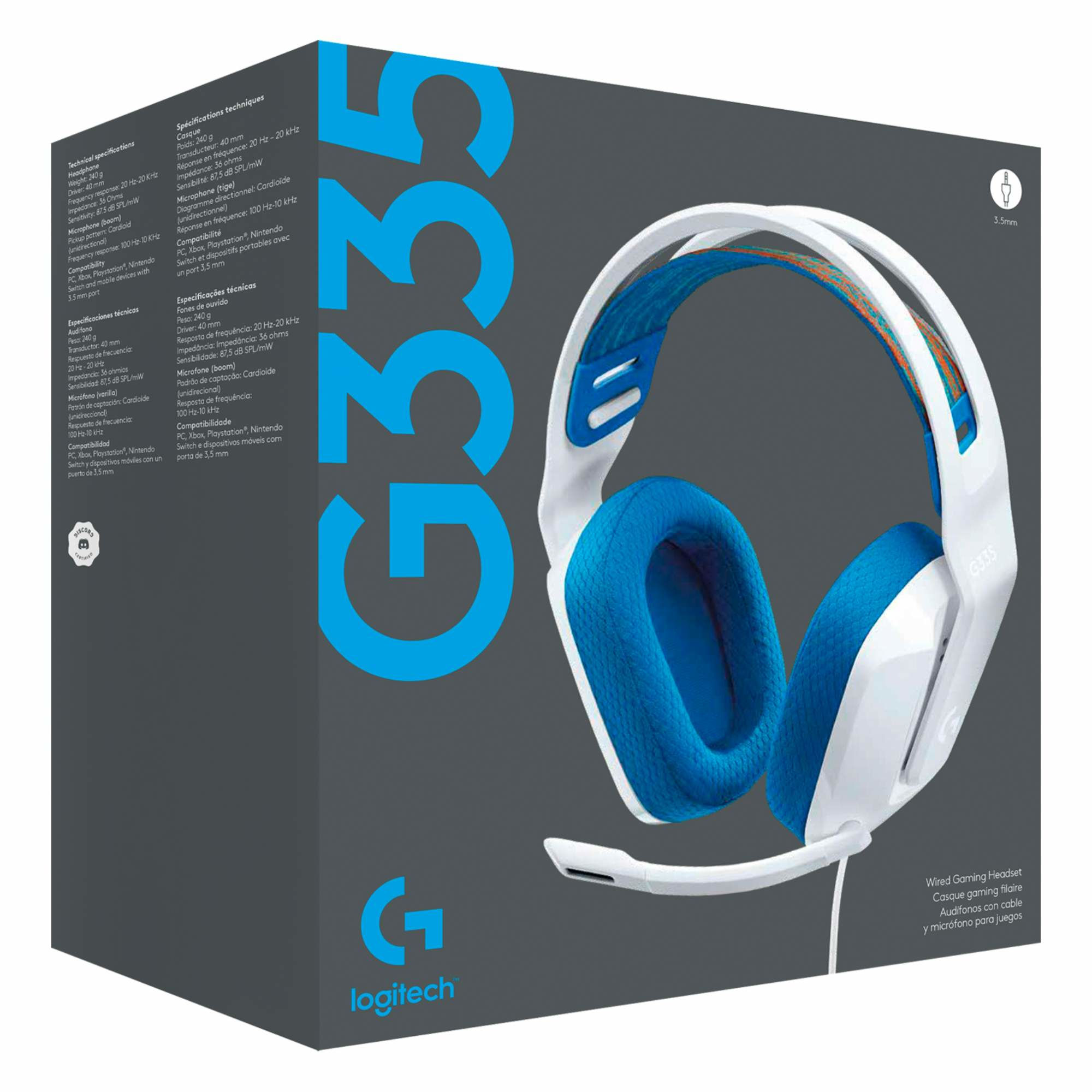 Logitech - Audífono G335 Gaming Con Cable Blanco