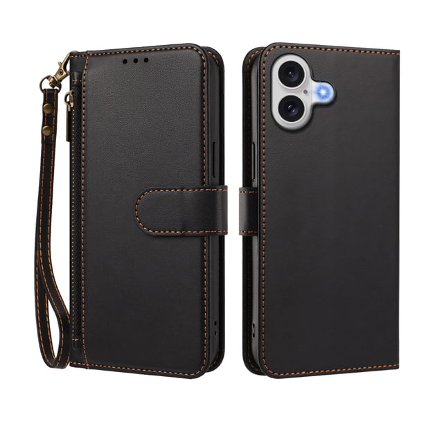 Funda Tipo Billetera para iphone17 con Soporte y Bolsillo con Cierre Negro