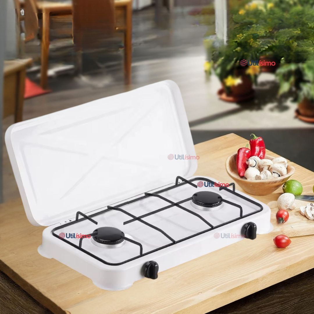 Line - Cocina Encimera A Gas Licuado 2 Platos Cocinilla Blanco