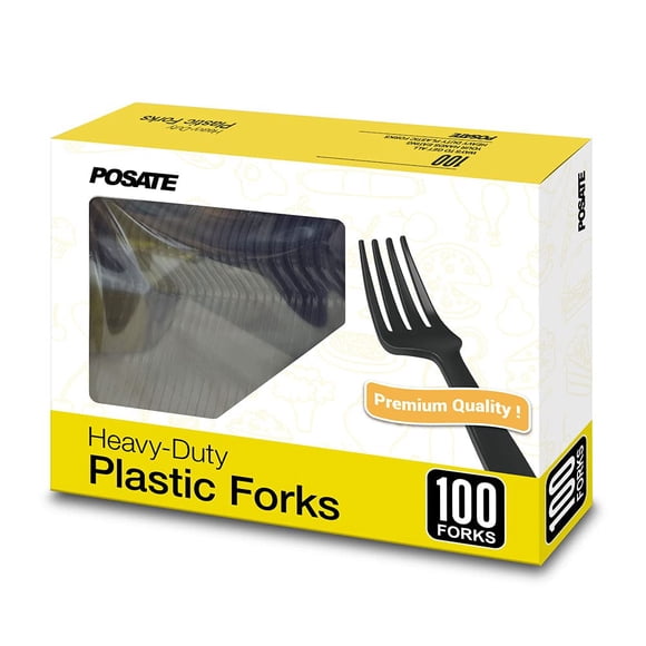 Tenedor POSATE de Plástico Negro 18 cm 100 unidades Desechable