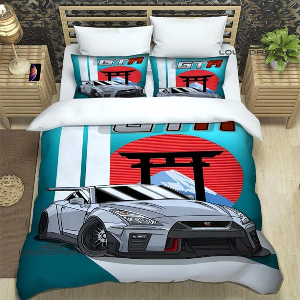 v2576 Bed Sheets Sports car bedding set car theme duvet cover pillowcase, suitable for children, adults, men, home room bedroom decoration 3-Piece Bedding Set (1 Duvet Cover + 2 Pillow Shams) Bed Shee
