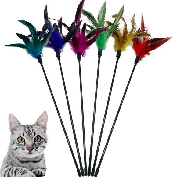 Juguetes para Gato CATENESS 6 UNIDADES Varita de Plumas Interactiva 45 cm