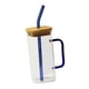 thumbnail image 5 of Vasos transparentes de borosilicato espesado para beber, regalos de cumpleaños con pajita, taza de café de 400 ml fácil de limpiar con tapa, vaso de vidrio para té, leche y jugo. Azul, 5 of 5